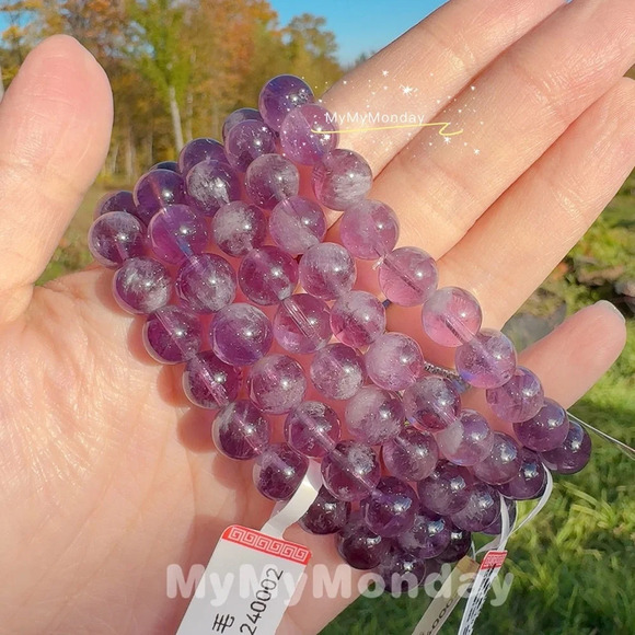 Purple Rabbit Hair Rutilated Quartz Bracelet 9mm - Picture 2 of 6
